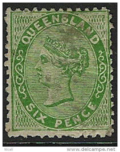 QUEENSLAND 1879 6d Yellow-green SG 143 HM NX56 - Nuevos