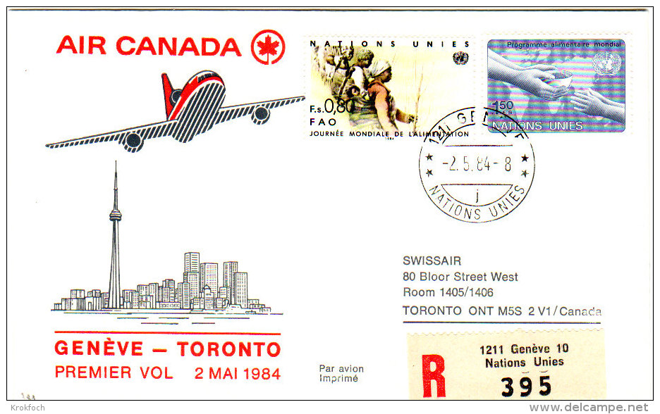 Genève ONU UNO Montreal 1984 Via Air Canada - Inaugural Flight - 1er Vol Erstflug - Suisse - - Eerste Vluchten