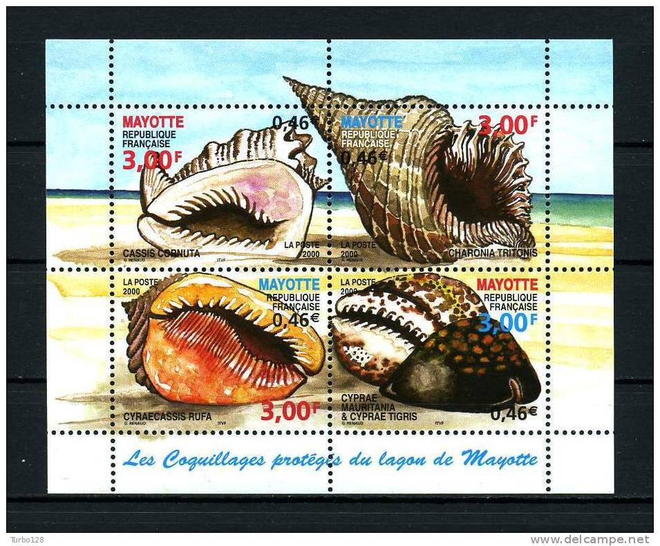 MAYOTTE 2000 Bloc N° 4 (92/95) **  Neuf = MNH Superbe Coquillages Shells Faune Marine - Blocks & Sheetlets