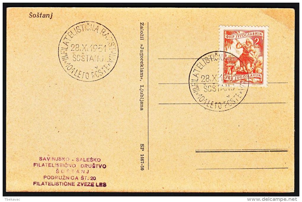 Yugoslavia 1951, Card "Sostanj" W./ Special Postmark "Sostanj" ,ref.bbzg - Storia Postale