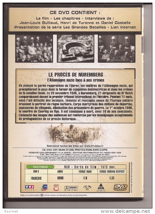 DVD - Les Grandes BATAILLES - Le Proces De Nuremberg - 1 H 10 - - Storia