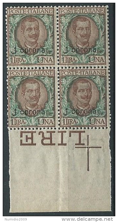 1921-22 DALMAZIA 1 CORONA QUARTINA MNH ** - ED720 - Dalmatie