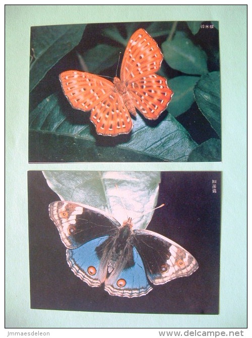 Two Postcards On Butterflies From China - Insects