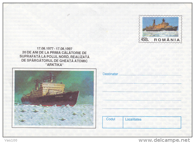 ARKTIKA NUCLEAR ICEBREAKER, COVER STATIONERY, ENTIER POSTAL, 1997, ROMANIA - Navires & Brise-glace