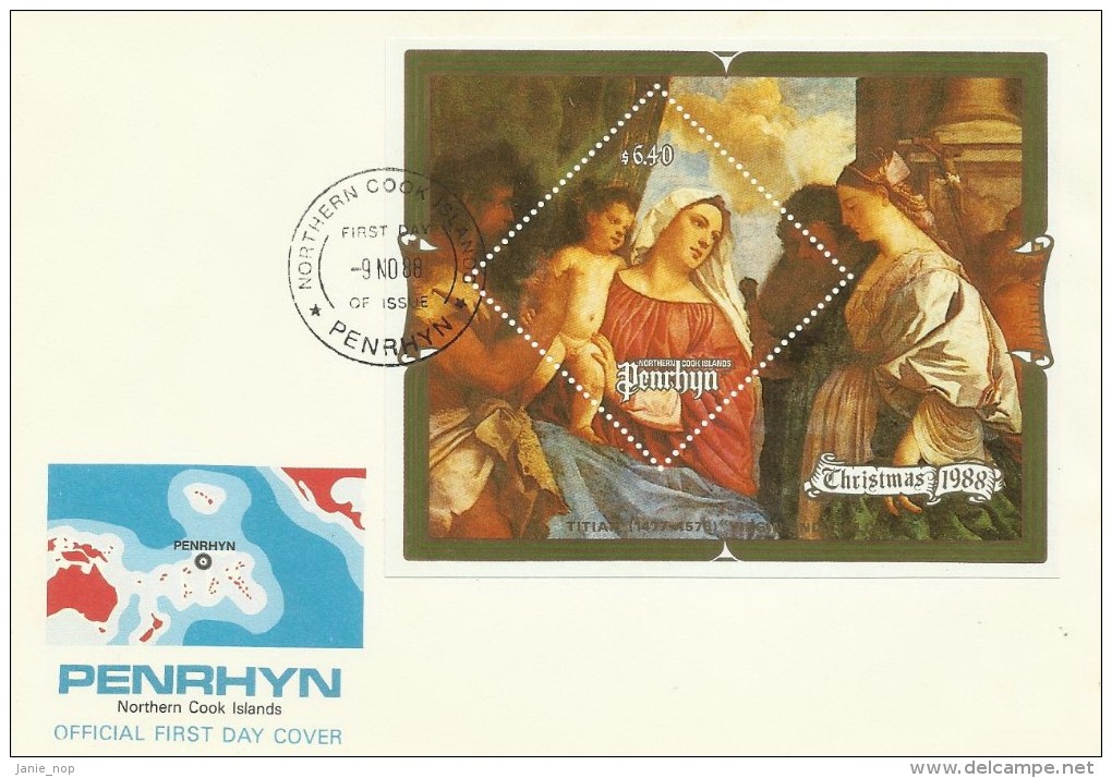 Penrhyn 1986 Christmas Souvenir Sheet  FDC - Penrhyn