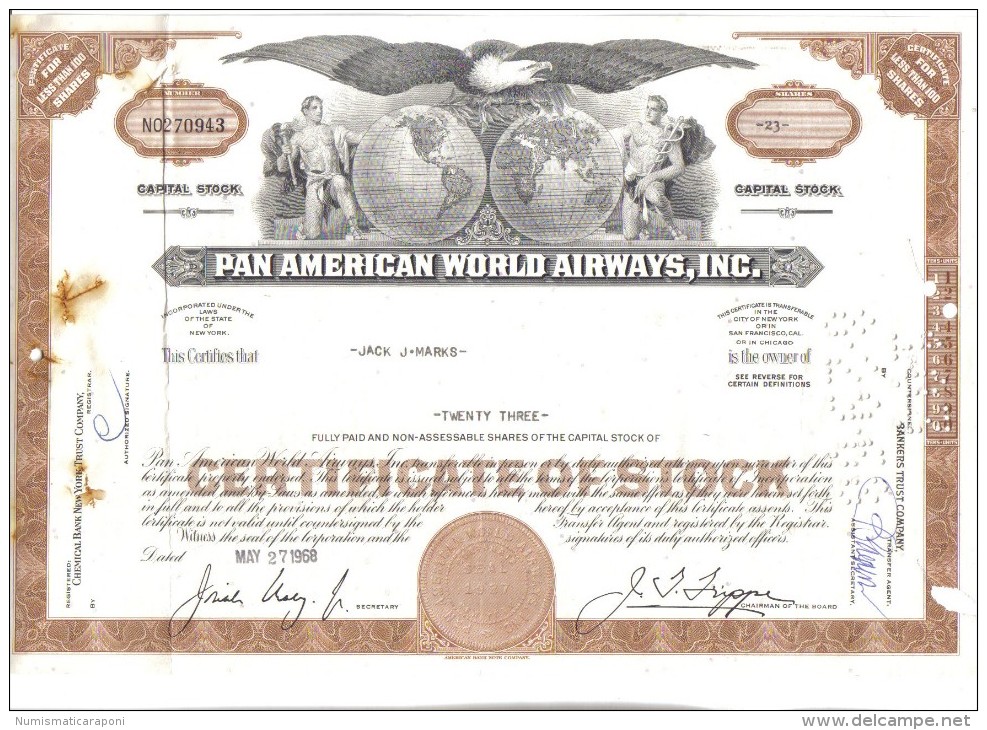 scripofilia pan american world airways certificate of stock 93 + 80 + 50 + 49 + 48 + 40 + 25 + 23 + 10 + 5 + 2  doc.033