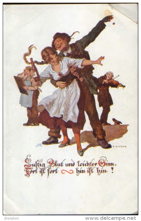 Carte Postale Ecrit Et Circule - Illustrator Ernst Kutzer,Danseurs - 2/scans - Kutzer, Ernst