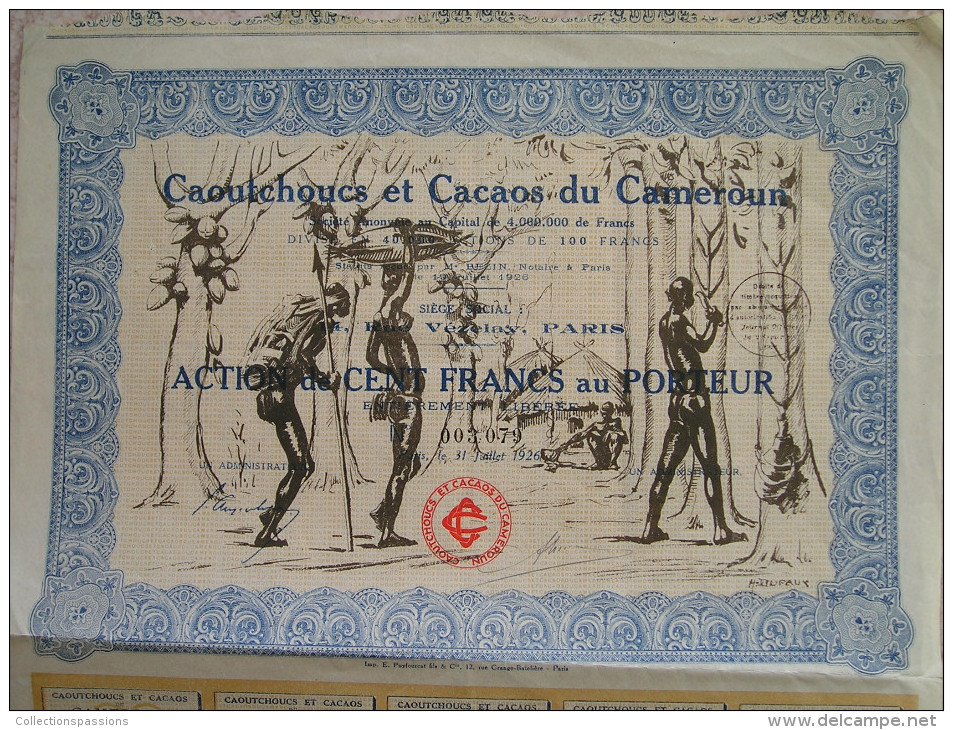 Magnifique Action Décorée. Caoutchoucs Et Cacaos Du Cameroun. Action De 100 Francs - Afrika