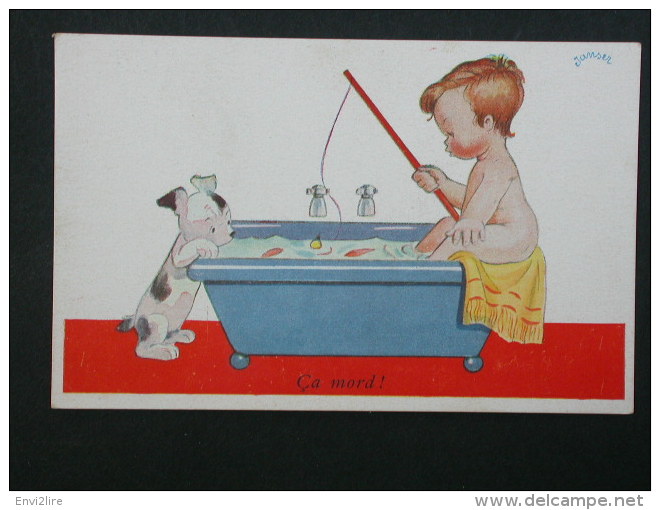 Ref3304 WA CPA Ça Mord, Janser - Un Bébé Et Un Chiot Pêchent Dans Une Baignoire - Pêche à La Ligne Humour éd. Superluxe - Janser