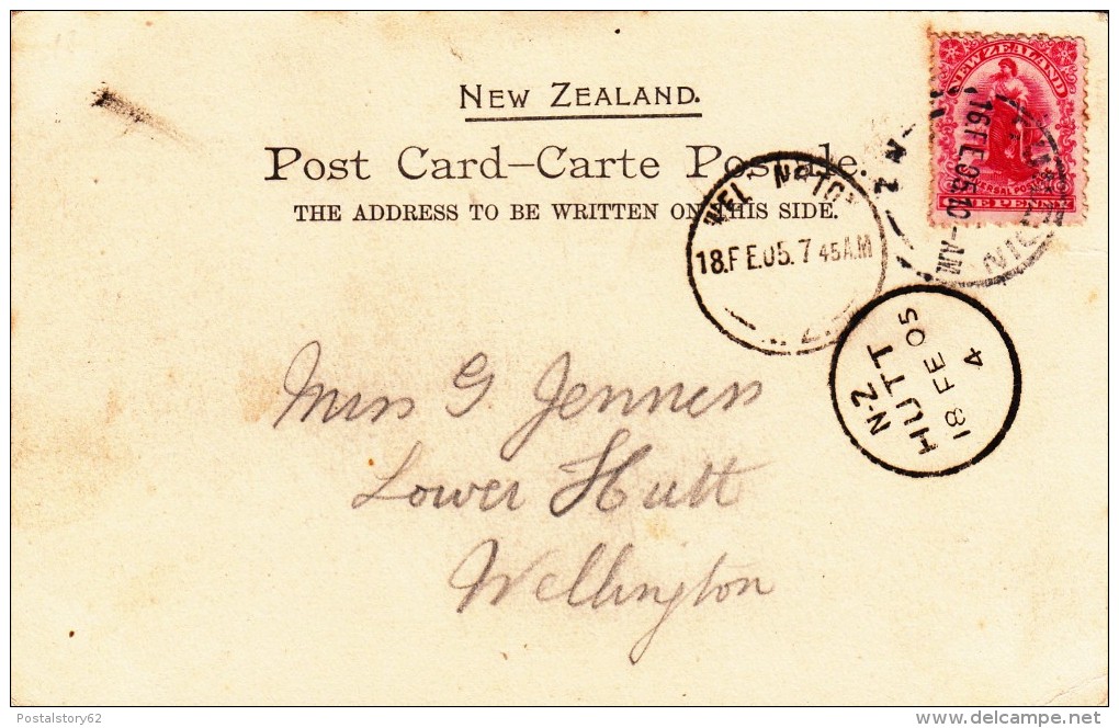 Dunedin, Stock Exchange And Post Office. Post Card Used To Wellington 1905 - Lettres & Documents