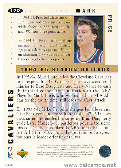 Basket, NBA, Upper Deck 1994, Collector's Choice, Tips Offs, N° 170 : MARK PRICE (Cleveland Cavaliers) Trading Cards - 1990-1999