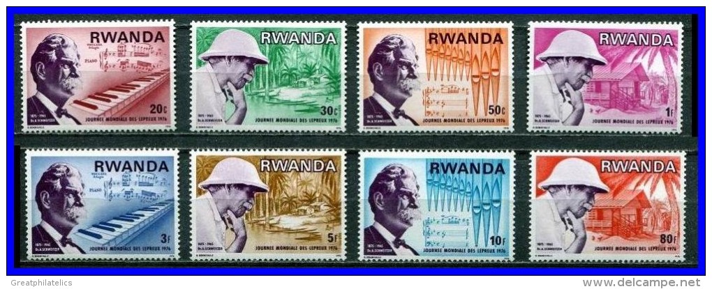 RWANDA 1976 DR.SCHWEITZER / NOBEL / MEDICINE/ MUSIC / NOTES SC#714-21 MNH Complete SET (3ALL) - Albert Schweitzer