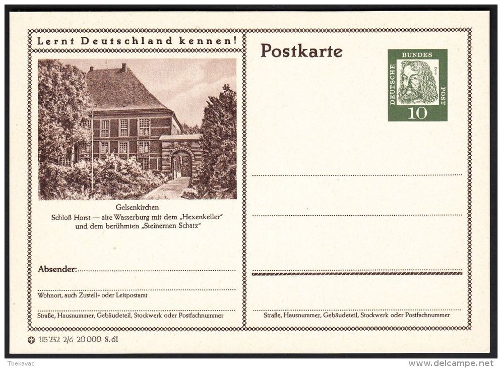 Germany 1961, Illustrated Postal Stationery "Castle Horst In Gelsenkirchen", Ref.bbzg - Bildpostkarten - Ungebraucht
