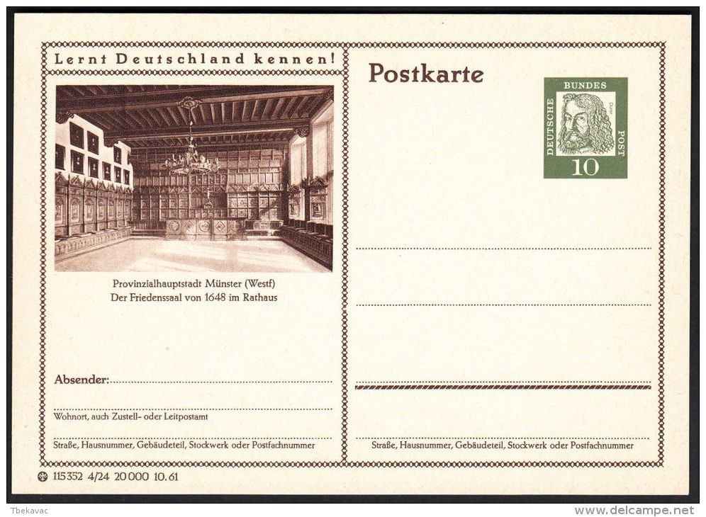 Germany 1961, Illustrated Postal Stationery "Provincial Capital Münster", Ref.bbzg - Bildpostkarten - Ungebraucht