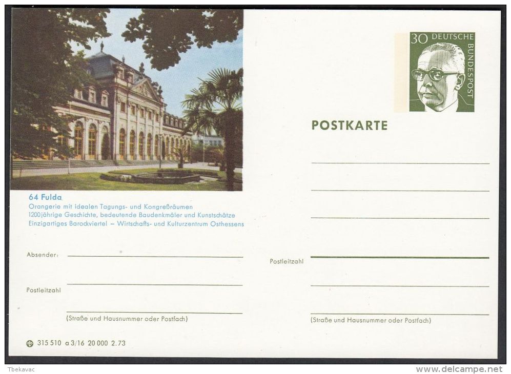 Germany 1973, Illustrated Postal Stationery "Fulda", Ref.bbzg - Cartes Postales Illustrées - Neuves