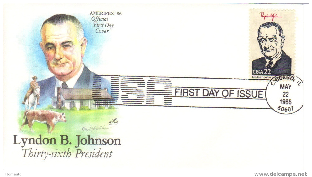 US Presidents  -   Lyndon B.Johnson   -  Treize-sixième  President  -  1er Jour  -  FDC - George Washington