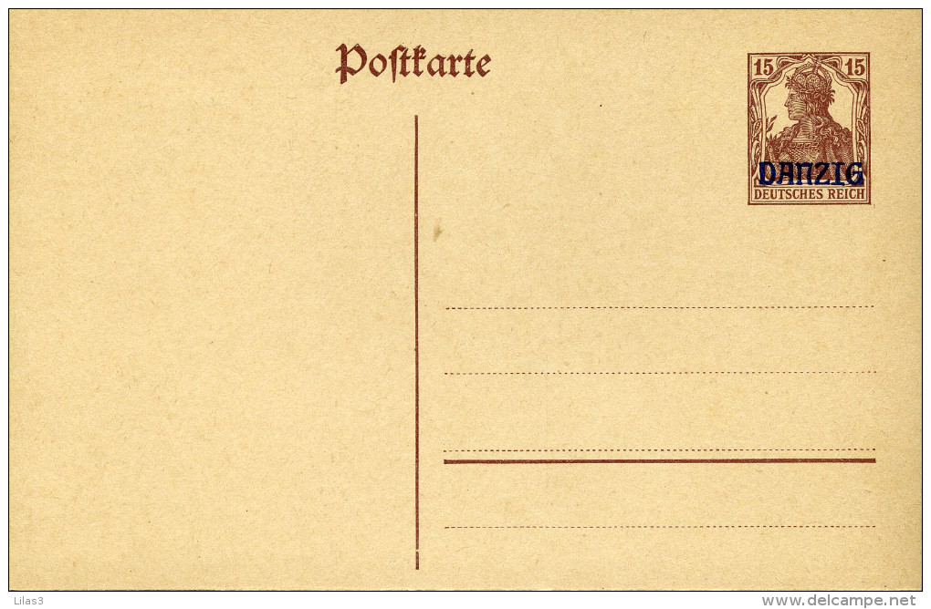 Entier Postal Carte Type Germania 15c Marron Surchargé Dantzig Neuf - Interi Postali