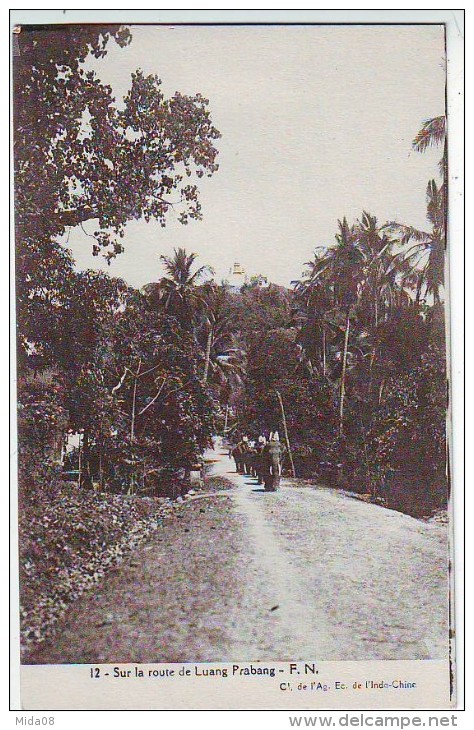 LAOS . ELEPHANTS SUR LA ROUTE DE LUANG PRABANG  . Fernand Nathan .F.N. - Laos