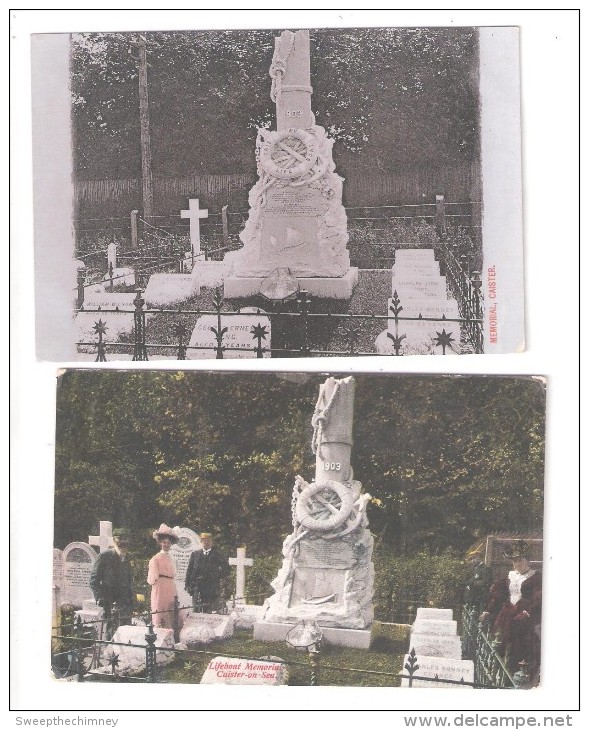 TWO POSTCARDS BOTH OF CAISTER LIFEBOAT LIFEBOATMEN'S MEMORIAL Showing The GRAVE NR GREAT YARMOUTH MACABRE  DEATH RELATED - Otros & Sin Clasificación