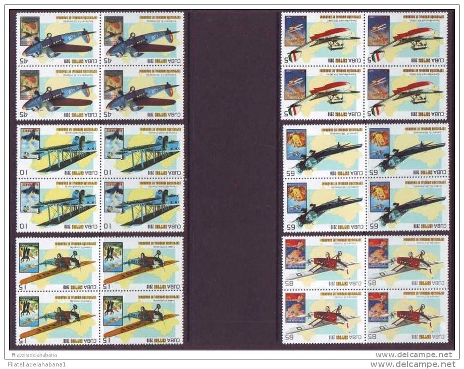 2010.36 CUBA MNH 2010 COMPLETE SET AVION AIRPLANE BLOCK 4. EXPO SHANGHAI CHINA. PHILATELIC EXPO. - Neufs