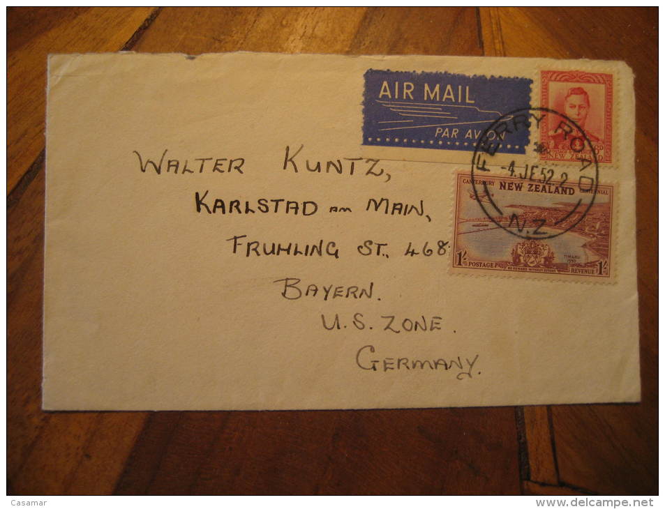 Ferry Road 1952 To Karlstad Germany USA Zone 2 Stamp On Air Mail Front Frontal Cover NEW ZEALAND - Lettres & Documents