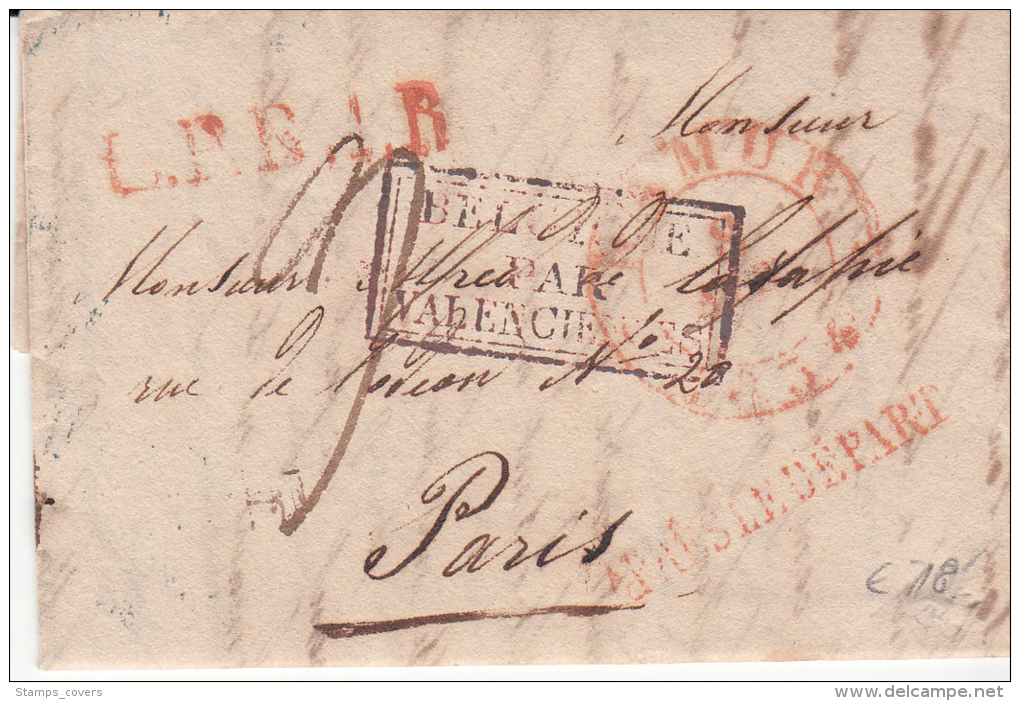 BELGIUM USED COVER 08/04/1834 NAMUR VERS PARIS BELGIQUE PAR VALENCIENNES GRIFFE APRES LE DEPART - 1830-1849 (Belgique Indépendante)
