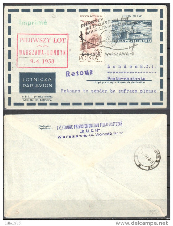 Poland 1958 – First Flight Warsaw - London - Posta Aerea