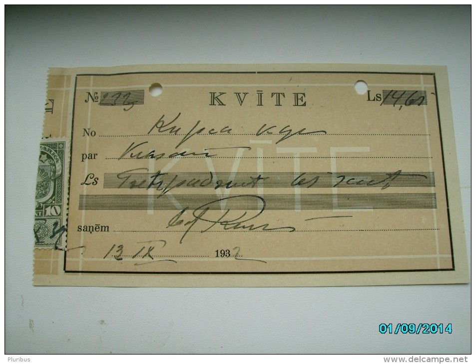 LATVIA  CHECK 1932  14,65 LATS WITH REVENUE STAMP   , 0 - Cheques En Traveller's Cheques