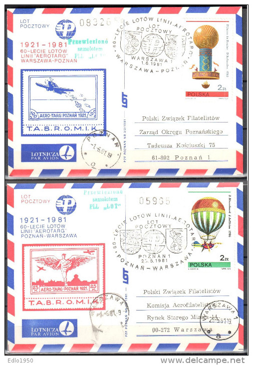 Poland 1981 60-th Anniv "Aerotarg" Airlines -  Set Of 2 Cards - Airplanes