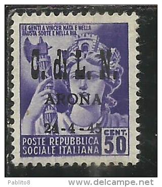 ITALY ITALIA 1945 CLN ARONA MONUMENTS DESTROYED OVERPRINTED MONUMENTI DISTRUTTI SOPRASTAMPATO 50 CENT MNH - Centraal Comité Van Het Nationaal Verzet (CLN)