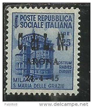 ITALY ITALIA 1945 CLN ARONA MONUMENTS DESTROYED OVERPRINTED MONUMENTI DISTRUTTI SOPRASTAMPATO LIRE 1,25 MNH - Centraal Comité Van Het Nationaal Verzet (CLN)