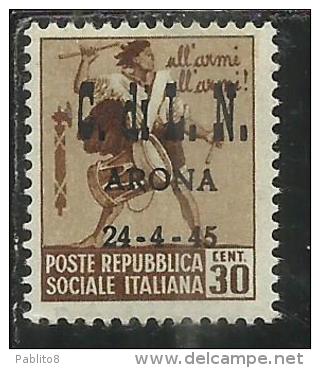 ITALY ITALIA 1945 CLN ARONA TAMBURINI ITALY OVERPRINTED SOPRASTAMPATO D'ITALIA CENT. 30 MNH - Centraal Comité Van Het Nationaal Verzet (CLN)