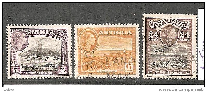 Ant010/  ANTIGUA - Ausgabe 1953, 3 Werte O - 1858-1960 Kronenkolonie