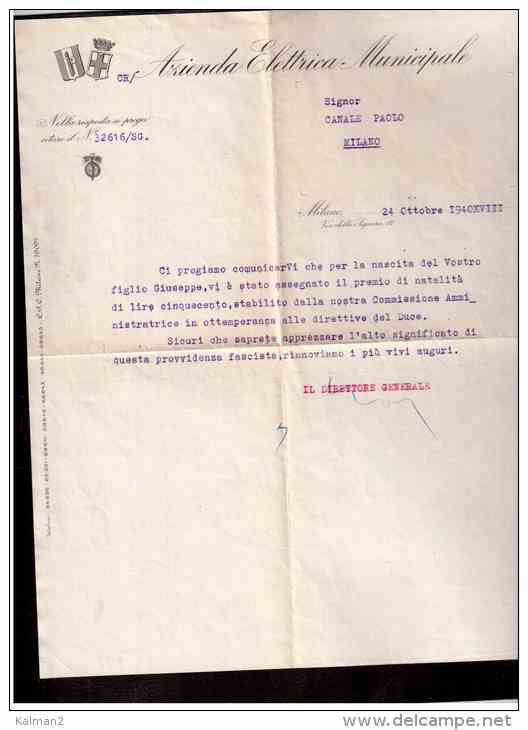 D15   -      PARTECIPAZIONE NASCITA    /    MILANO  24.10.1940 - Geburt & Taufe