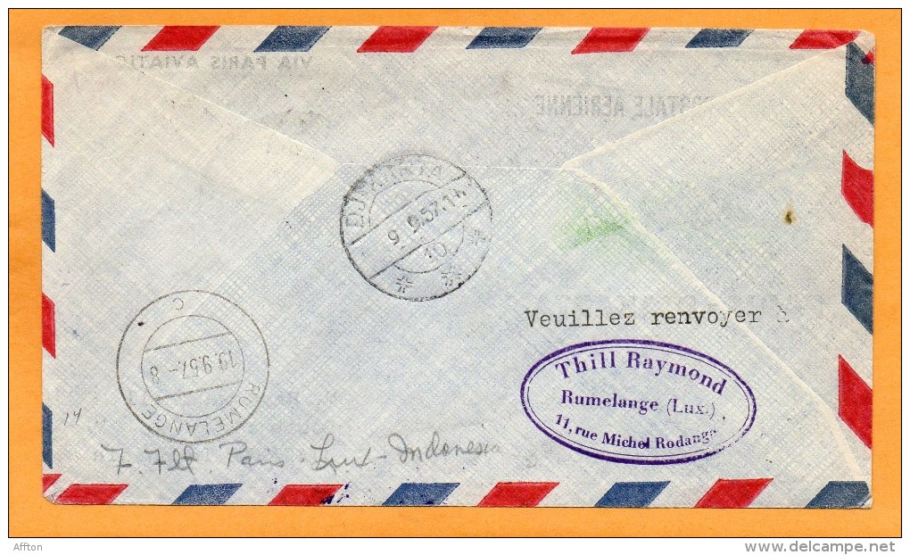 Luxembourg Paris Djakarta 1957 Air Mail Cover Mailed - Lettres & Documents