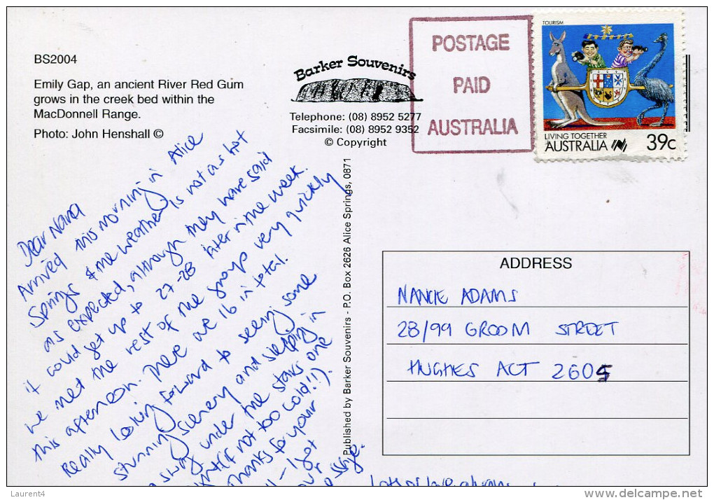 (89) Australia - NT - Emily Gap (with Living Together Stamp At Back Of Card) - The Red Centre