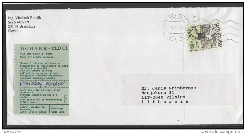 SLOVAKIA Brief Postal History Cover SK 017 Famous Personalities Olympic Games Alojz SZOKOL - Brieven En Documenten