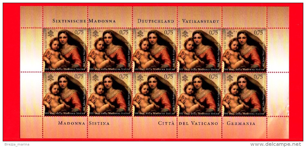 Nuovo - VATICANO - 2012 - 500 Anni Della Madonna Sistina   - 0,75 € • Foglio Intero - Nuevos