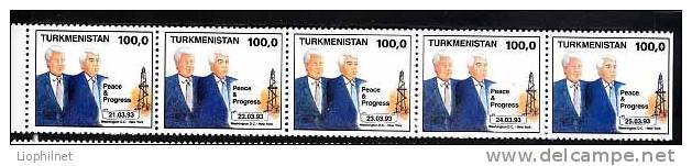 TURKMENISTAN 1993, PRESIDENTS CLINTON Et NIYAZOV, 5 Valeurs En Bande, NON DENTELE COTE DROIT, Neufs. R168 - Turkmenistan