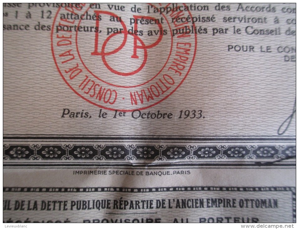 Récépissé Provisoire Au Porteur / Empire Ottoman  /1933  ACT81 - Bank & Versicherung
