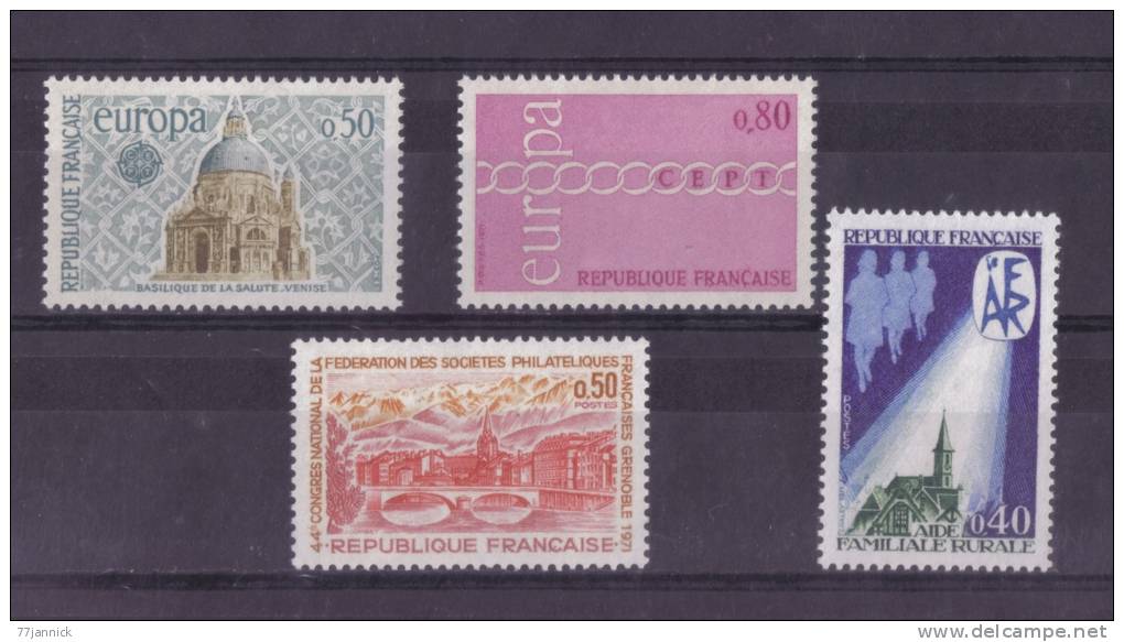 LOT DE TIMBRES (ANNEE 1971) N*1676/1677/1681/1682 NEUF** - Sammlungen