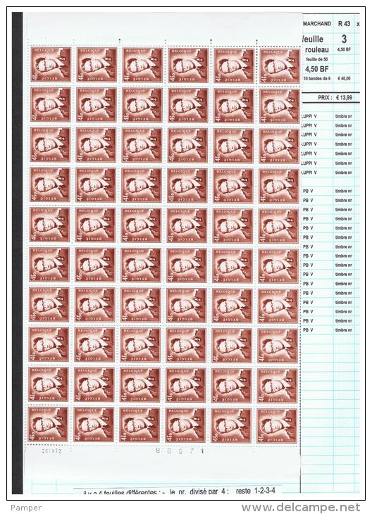 R 43  - Xx -  Timbres  ROULEAUX  De  4.50 BF  -   26-9-72  -  Feuille  De  60  T  - Cote  : 40 &euro;  -  Prix  :  13.99 - Rouleaux