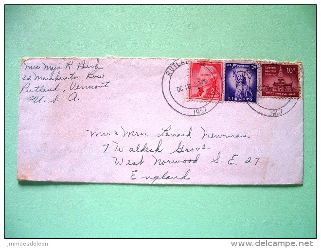 USA 1957 Cover Rutland To England - Statue Of Liberty - Building - Jefferson - Autres & Non Classés