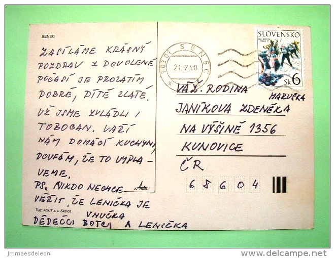 Slovakia 1998 Postcard "Jazera River Beach - Bikini - Boat" To Czech Rep. - Ski - Brieven En Documenten