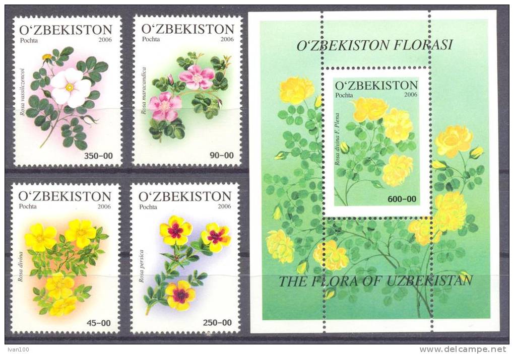 2006. Uzbekistan, Flowers, Roses, 4v + S/s,   Mint/** - Uzbekistan