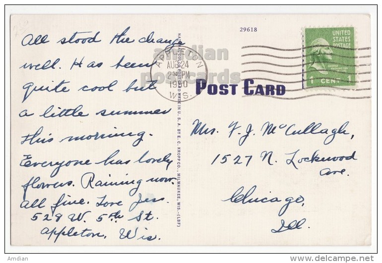 APPLETON WI, MASONIC TEMPLE BUILDING - 1950s Vintage Linen Wisconsin Postcard - Appleton