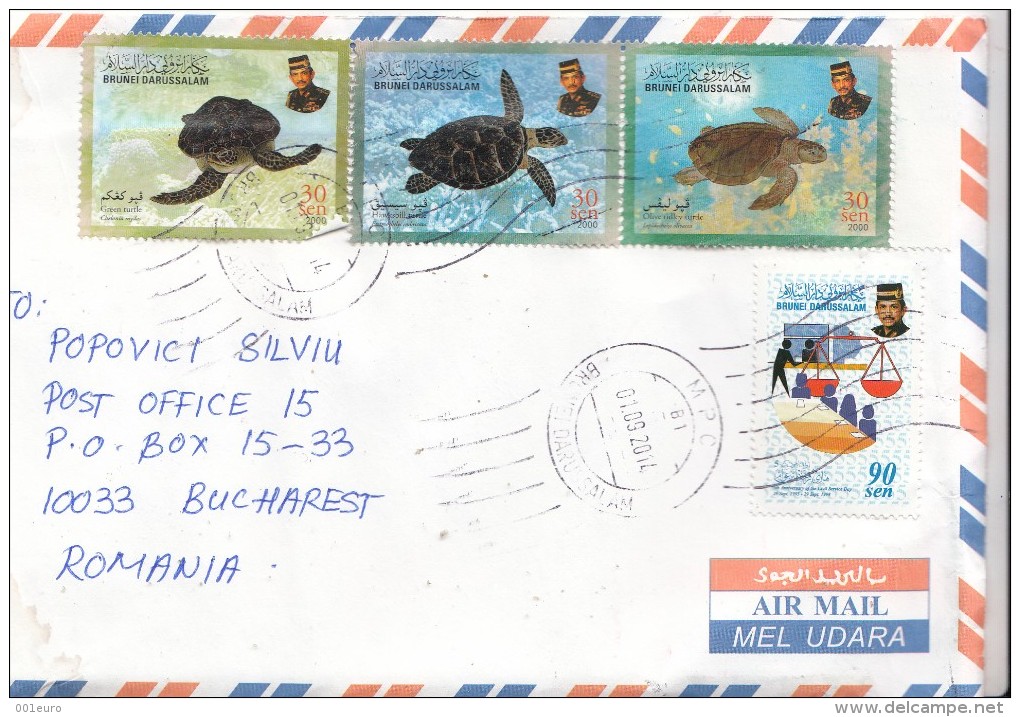 BRUNEI : SEA TURTLES On Circulated Cover To Romania - Registered Shipping ! Envoi Enregistre ! - Brunei (1984-...)