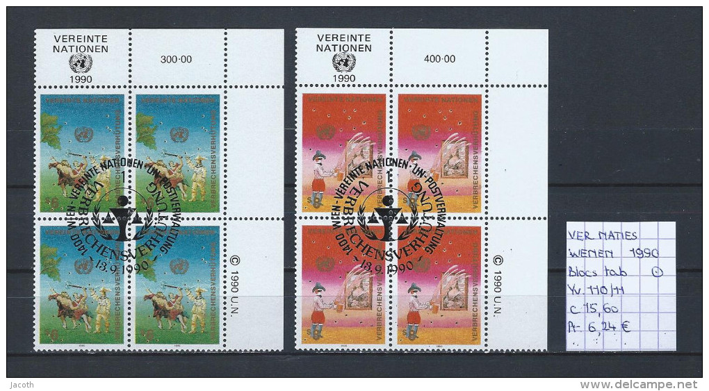 UNO - Wenen - 1990 - Yv. 110/11 In Bloc Van 4 Met Tab Gest./obl./used - Gebraucht