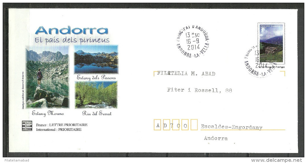 ANDORRA-CORREO FRANCES CARTA CIRCULADA  AL INTERIOR DE  ANDORRA (B.. C-09-14) - Cartas & Documentos