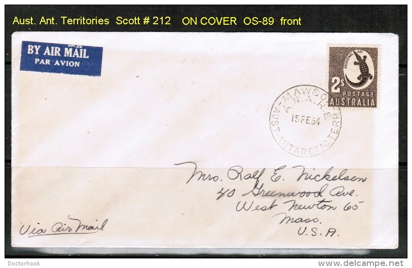 AUSTRALIAN ANTARCTIC TERRITORIES   SCOTT # 212 (Australia) On COVER To USA (FEB 15 1954) - Lettres & Documents